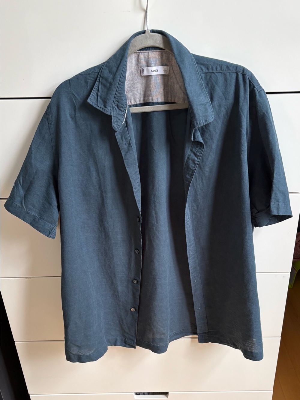 Mens Mango Short-Sleeve Button-Up Shirt in Slate Blue